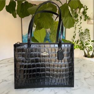 NWOT Coach Black Nina crocodile Tote Bag with Glossy